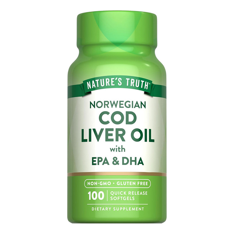 Natures Truth Norwegian COD Liver Oil with EPA DHA Softgels Support Immune Health 100Ea