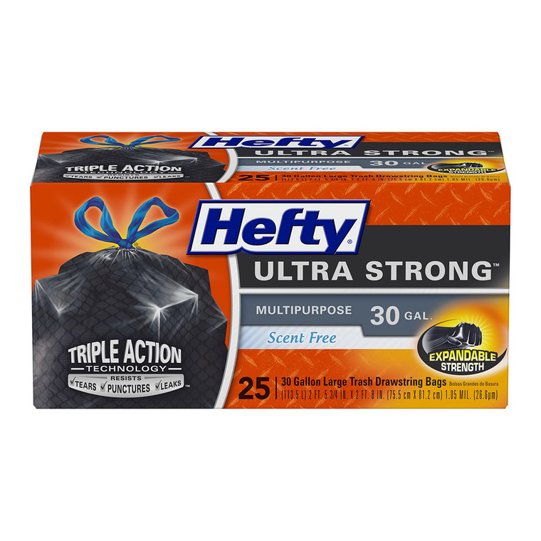 Hefty Ultra Strong Multipurpose Unscented Trash Bags, 30 Gallon, 25 Ea