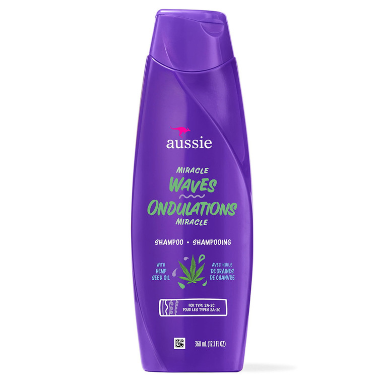 Aussie Miracle Waves Anti Frizz Hemp Shampoo for Wavy Hair 12.1Oz (360ml)