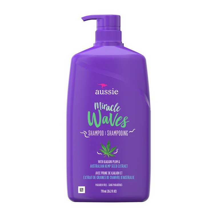 Aussie Miracle Waves Anti Frizz Shampoo with Hemp Seed Oil for Wavy Hair Paraben Free 26.2Oz (778ml)