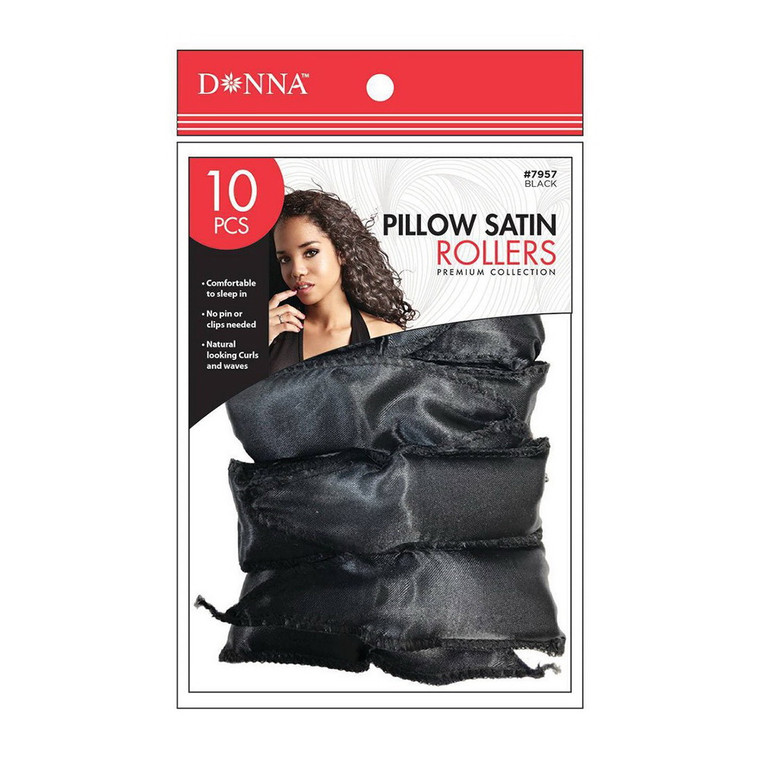 Donna Collection Pillow Satin Rollers, Black, 10 Ea