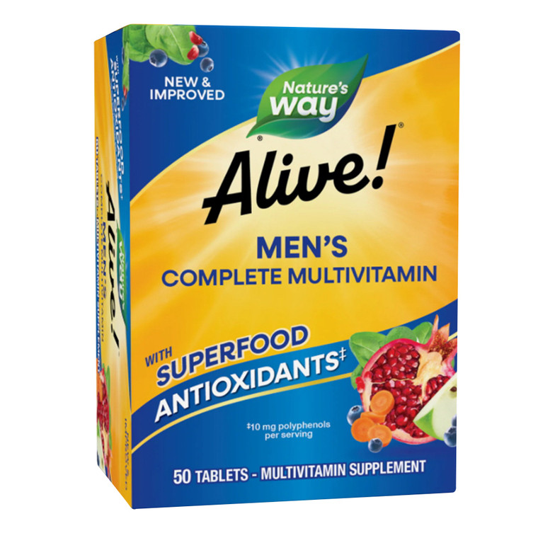 Natures Way Alive Mens Complete Multivitamin Tablets for Energy Metabolism and Muscle Function Support 50Ea