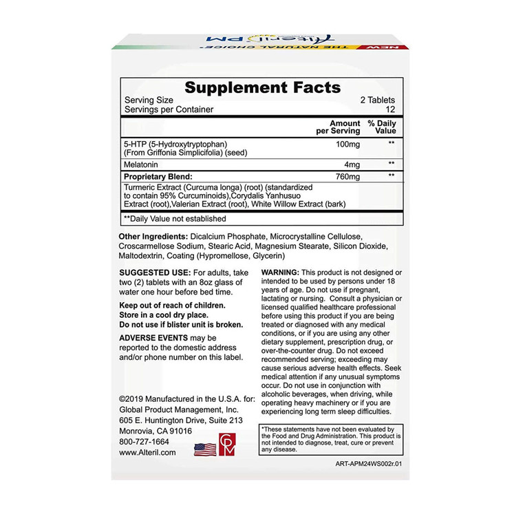 Alteril PM with Turmeric Natural Sleep Aid Tablets, 24 Ea