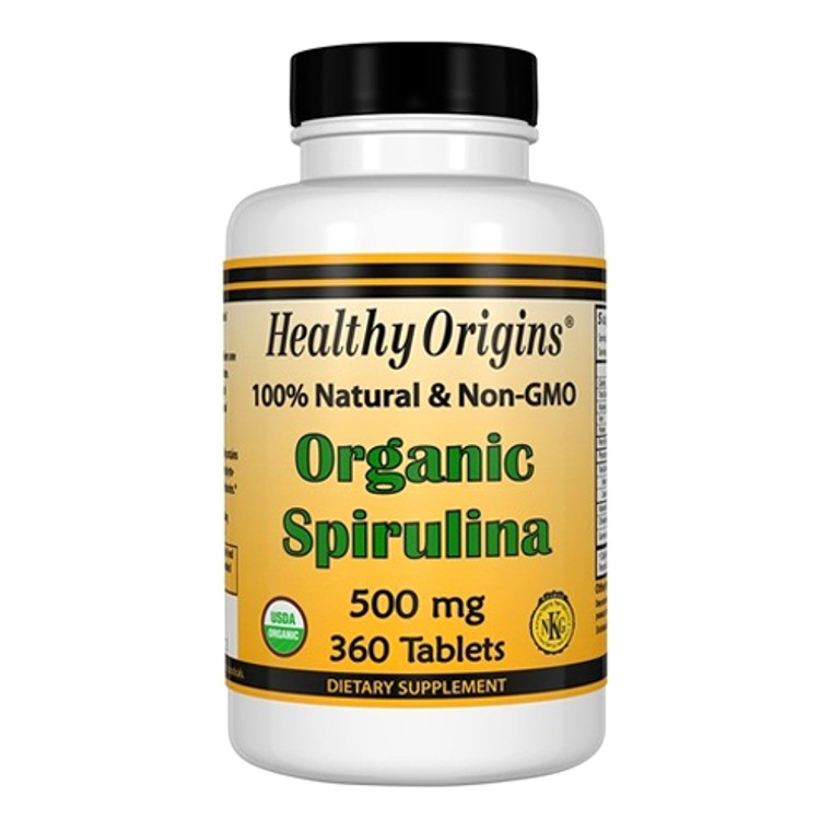 Healthy Origins 100% Natural Non GMO Organic Spirulina Supplement Tablets 500 mg, 360 Ea