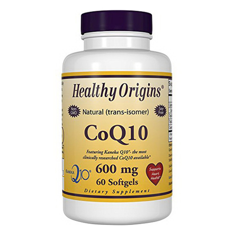 Healthy Origins CoQ10 100% Natural (Trans Isomer) Supplement Softgels 600 mg, 60 Ea