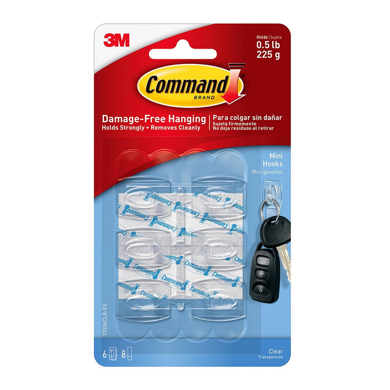 Command Clear Hooks Strips, Plastic, Mini 6 ea