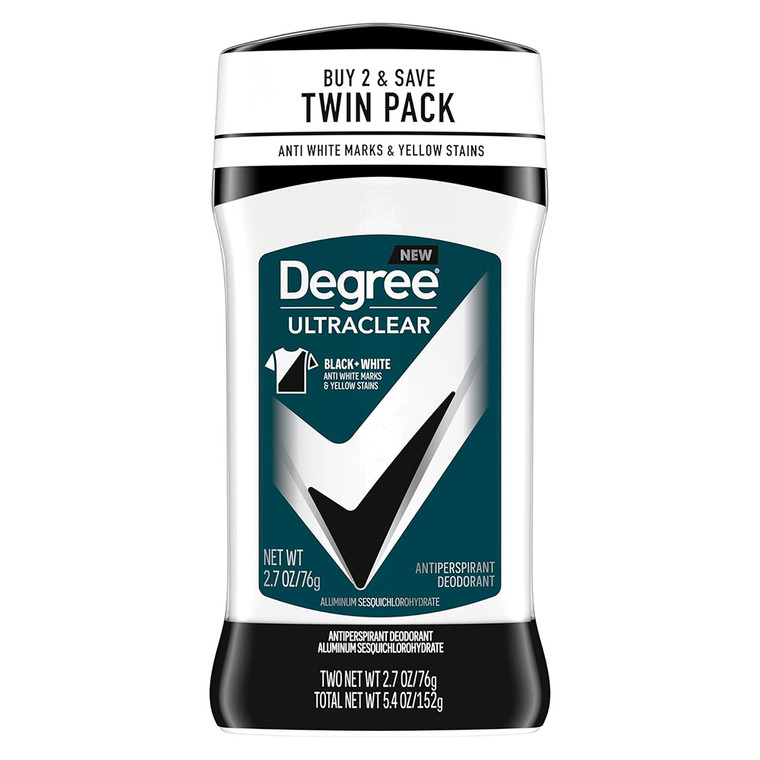 Degree Men UltraClear Black Plus White Antiperspirant Deodorant Protects Against White Marks and Yellow Stains Twin Pack 2.7Oz (76g)