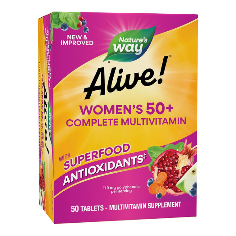 Natures Way Alive Womens 50 Plus Complete Multivitamin Tablets for Heart Brain and Bone Health Support 50Ea