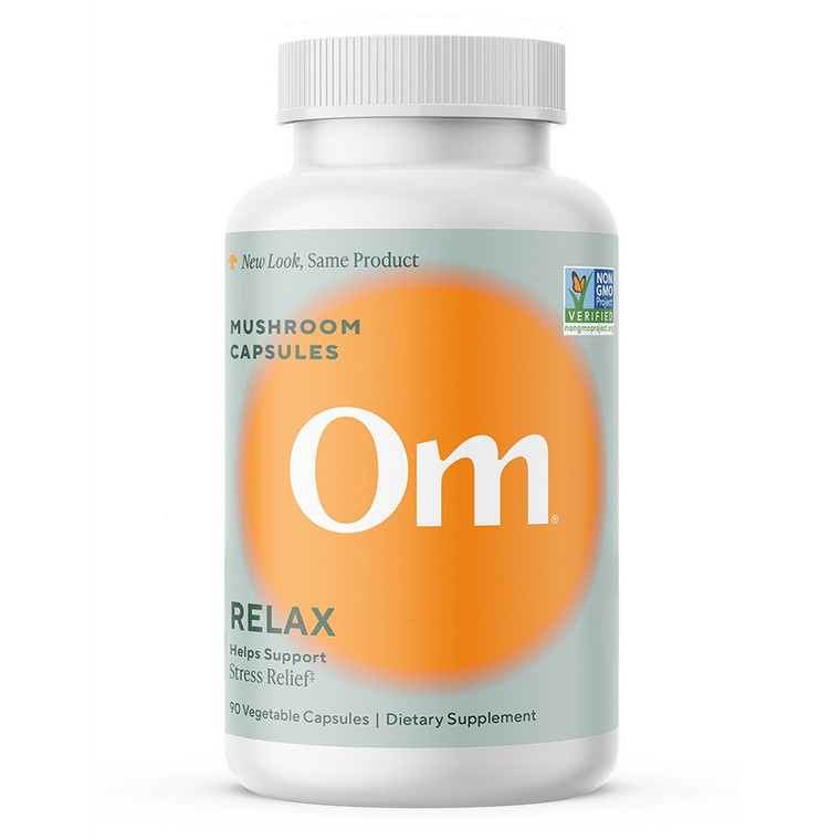 Om Relax Mushroom Vegetarian Capsules Support Stress Relief 90Ea