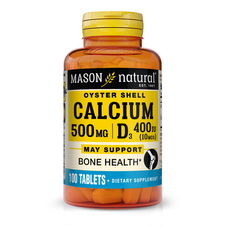 Mason Natural Oyster Shell Calcium 500 Mg Tablets With Vitamin D3, 100 Ea