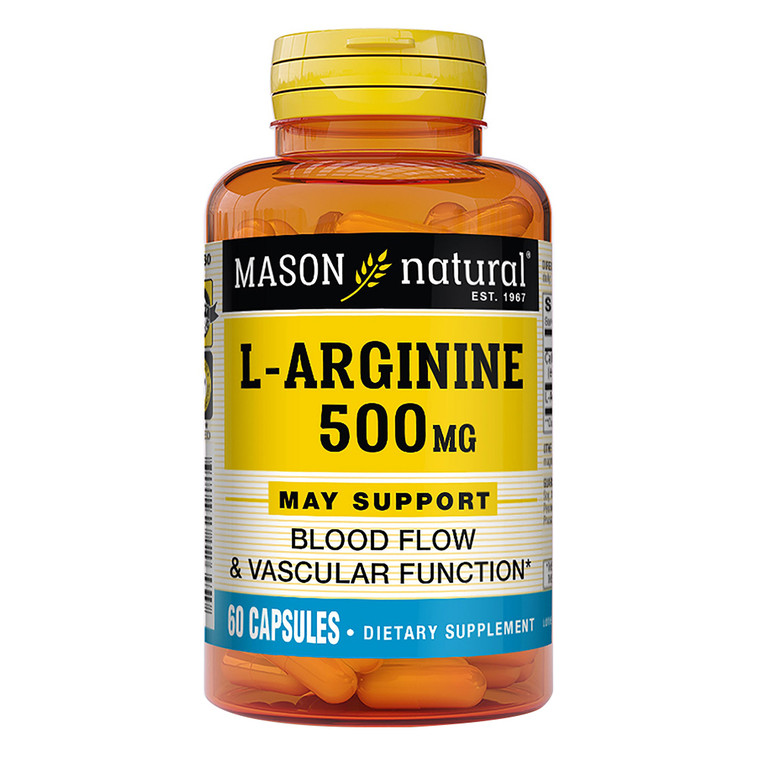 Mason Natural L Arginine 500mg Calcium Capsules Supports Blood Flow and Vascular Function 60Ea
