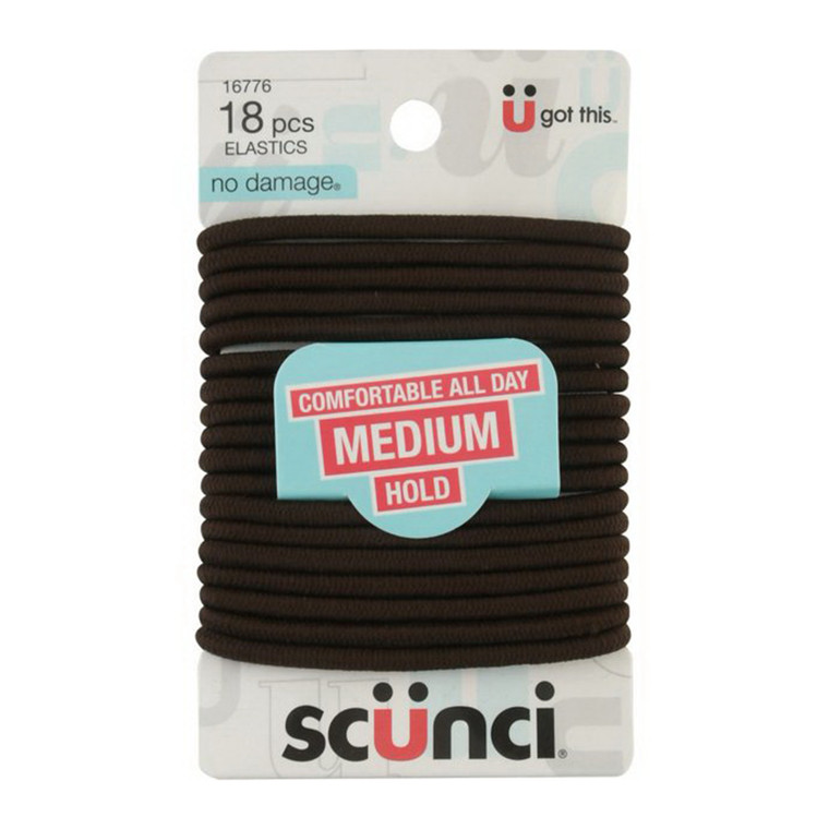 Scunci No Damage Elastic Bands, Brown, 18 Ea