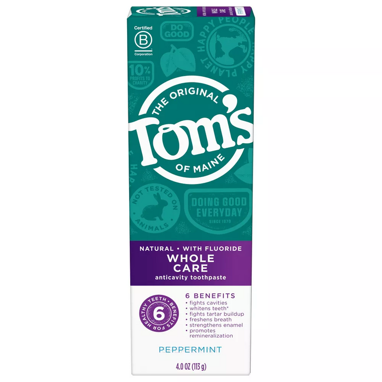 Toms of Maine Whole Care Natural Toothpaste Peppermint, 4 Oz