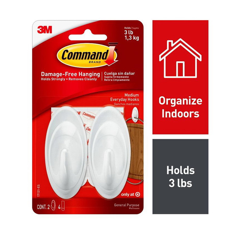 3M Command Medium Designer Hooks, White, 2 Ea