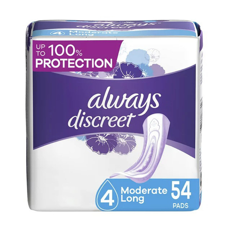 Always Discreet Bladder Protection Incontinence Pads, Moderate, 54 Ea