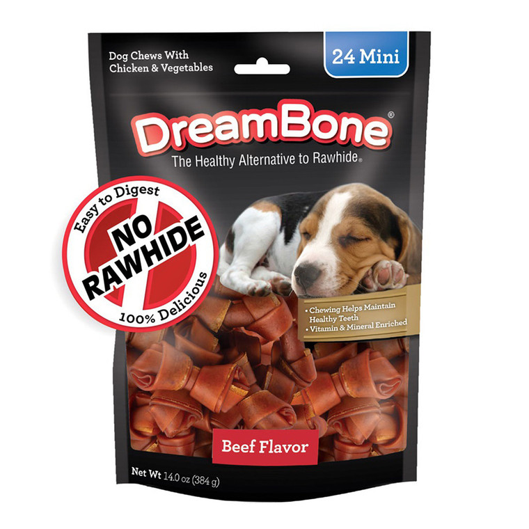 DreamBone Rawhide Free Mini Bones Made with Real Beef Dog Treats, 24 Ea