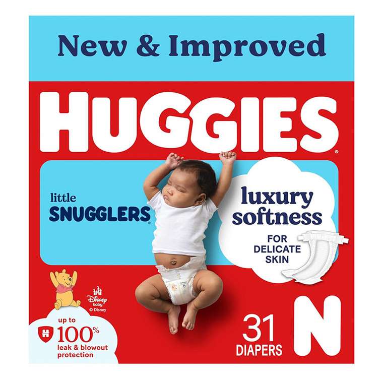 Huggies Little Snugglers Hypoallergenic and Latex Free Newborn Diapers Gentle Skin Protection 31Ea