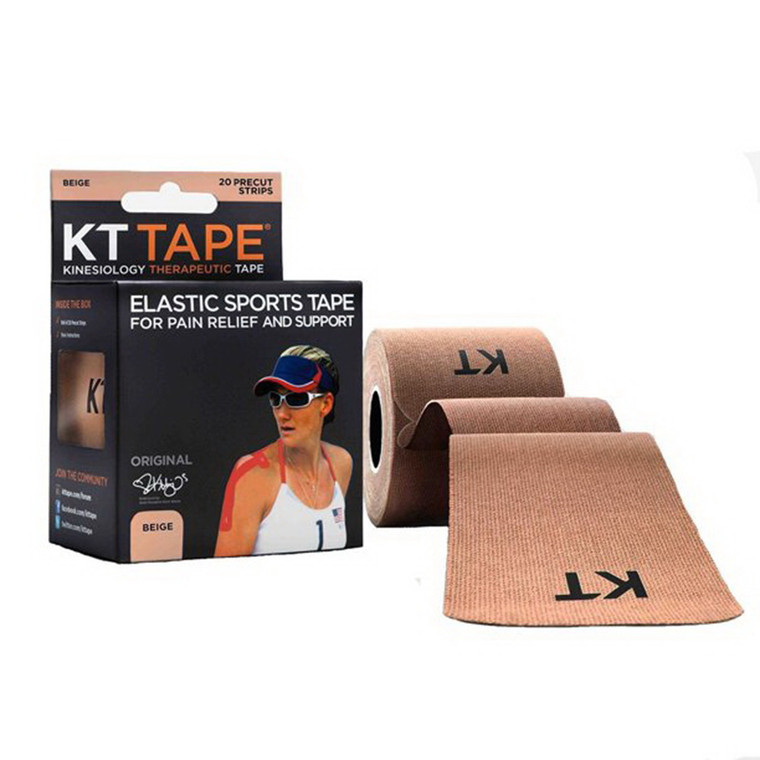 KT Tape Elastic Sports Tape Strips, Precut, Beige, 20 Ea
