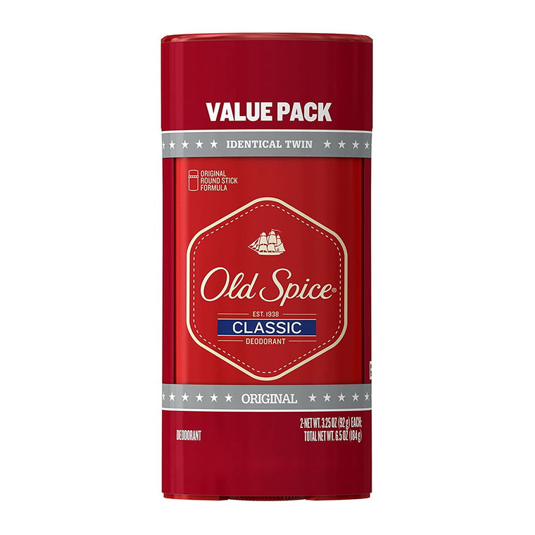 Old Spice Classic Deodorant Stick Original Sweat and Odor Protection Twin Pack 3.25Oz (92g)