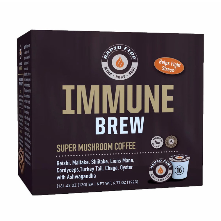 Rapid Fire Immune Brew Coffee Pods, Super Mushroom Coffee, 16 Pods