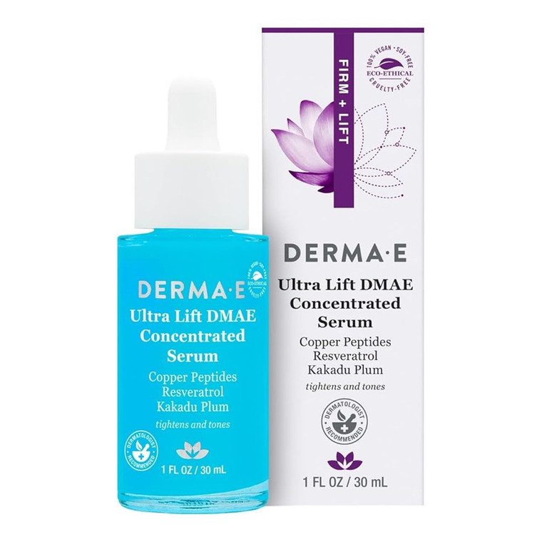 Derma E Ultra Lift DMAE Concentrated Facial Serum Reduces Lines and Wrinkles Support Healthy Texture and Skin Tone 1Oz (30ml)