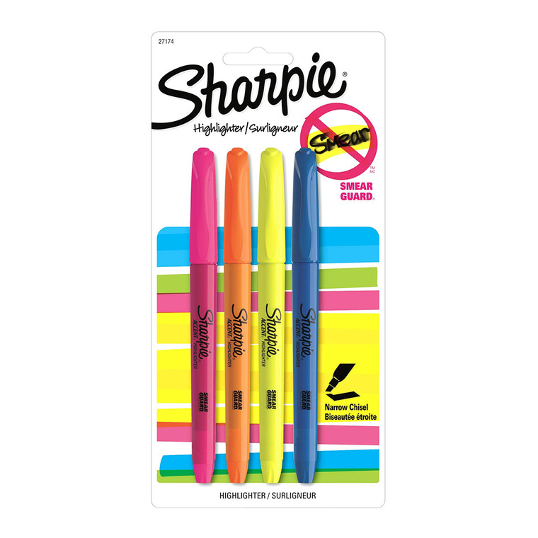 Sharpie Pocket Style Highlighters Chisel Tip Assorted, 4 Ea