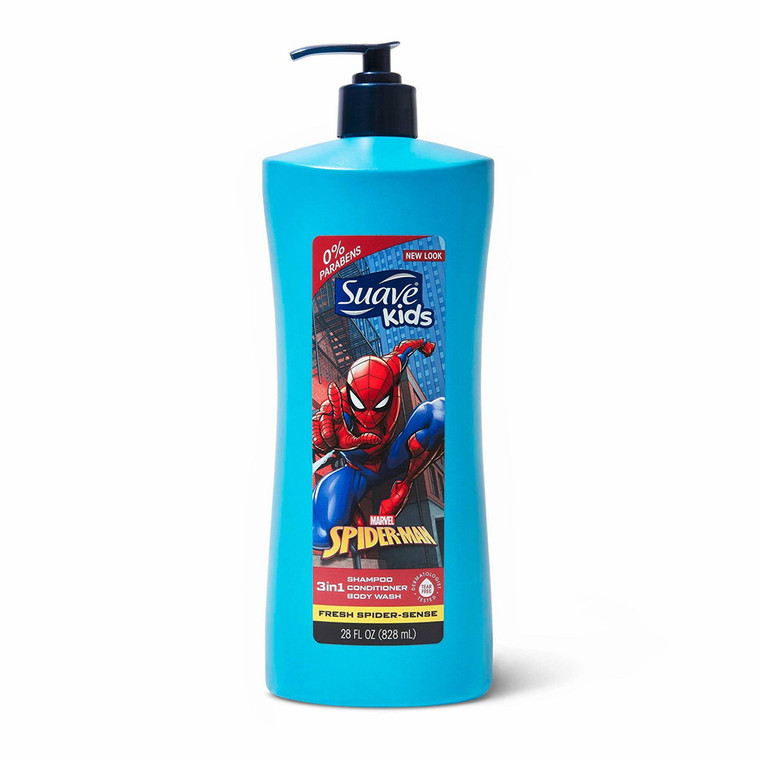 Suave Kids Fresh Spider-Sense 3 in 1 Shampoo Conditioner Body Wash, 28 Oz