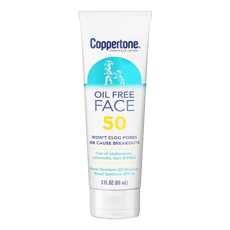 Coppertone Defend & Care Oil Free Sunscreen Face Lotion Broad Spectrum SPF 50, 3 Oz