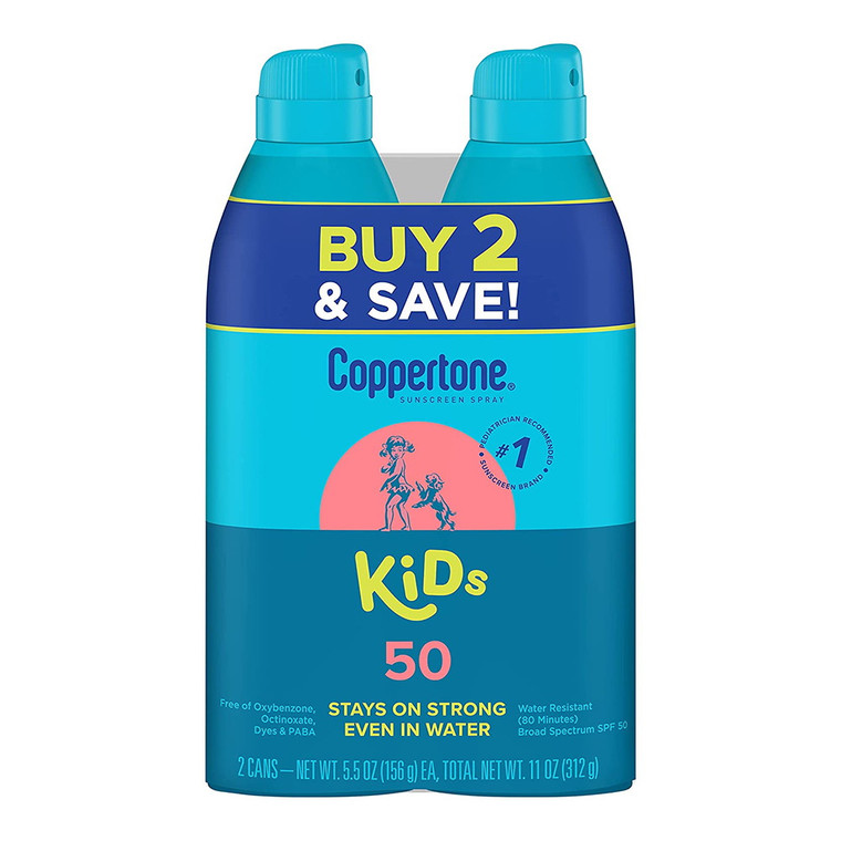 Coppertone Kids Sunscreen Spray SPF 50 Spray Sunscreen for Kids, 5.5 Oz, Pack of 2