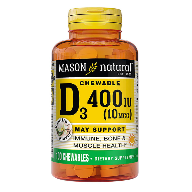 Mason Natural Vitamin D3 400 IU 10mcg Chewable Tablets Vanilla Flavor Support Bones and Muscles 100Ea