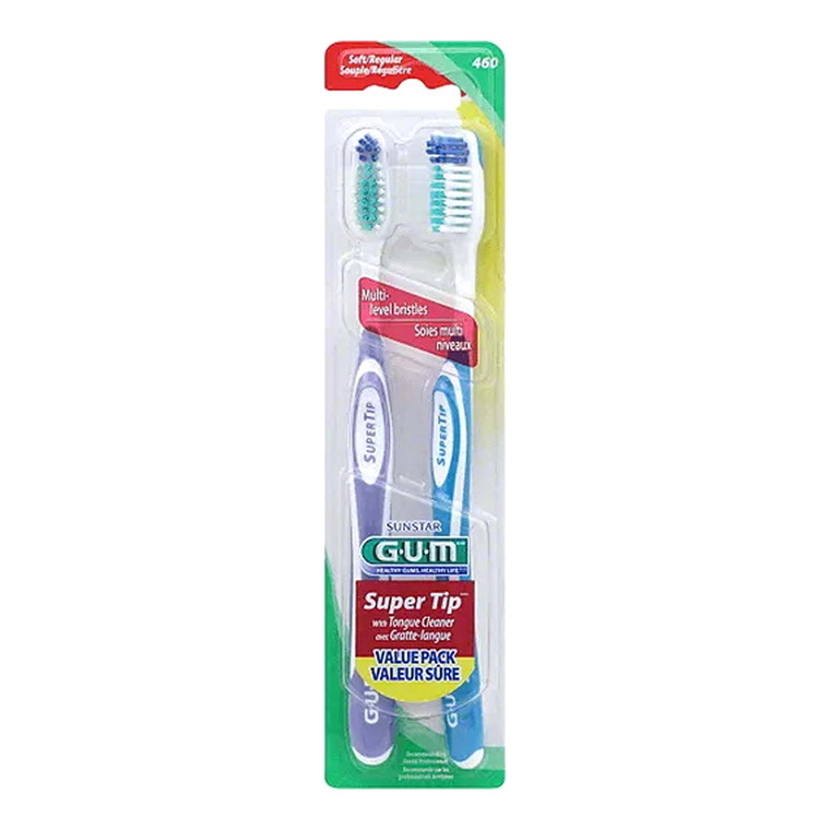 Gum Super Tip Toothbrushes Value Pack Soft Regular, 2 Ea