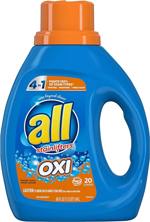 All Liquid Laundry Detergent with OXI Stain Removers and Whiteners, 36 Oz