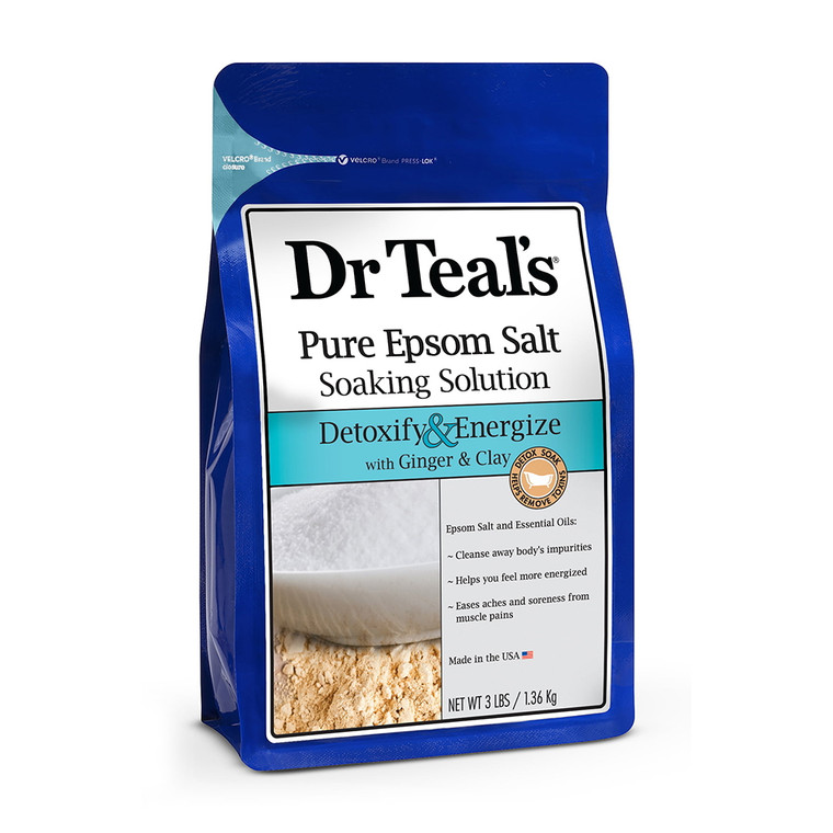 Dr Teals Pure Epsom Salt Soak, Detoxify And Energize with Ginger And Clay, 3 lbs