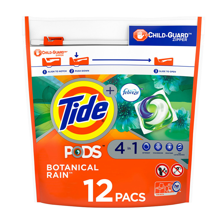 Tide PODS Liquid Laundry Detergent Soap Pacs, 4 In 1 with Febreze, 12 Ct