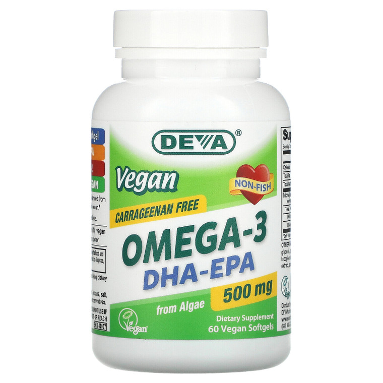 Deva Vegan Dha Epa, 500 Mg Potency Carrageenan Free 60 Softgels, 1 Ea