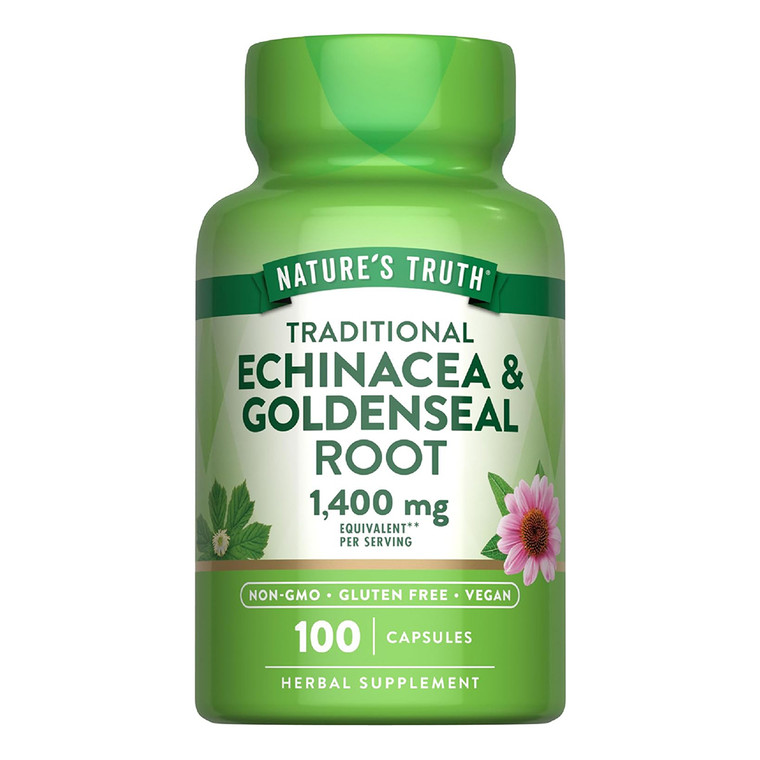 Natures Truth Echinacea and Goldenseal Root 1400mg Herbal Supplement Capsules Support Immune System 100Ea