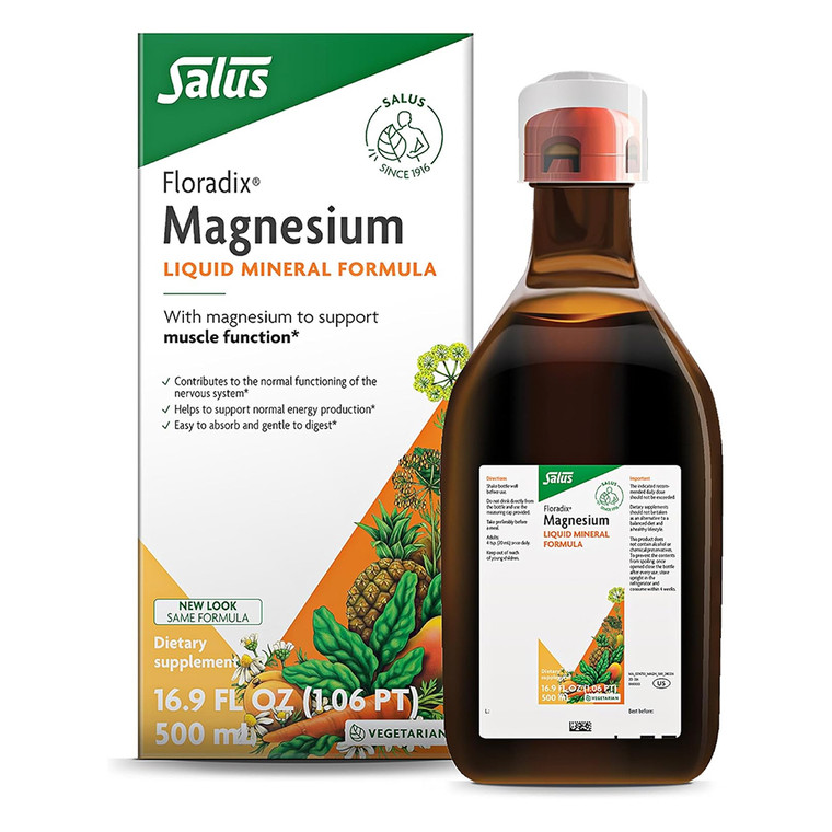Floradix Magnesium Liquid Herbal and Mineral Supplement for Muscle Function and Bone Health 16.9Oz (500ml)