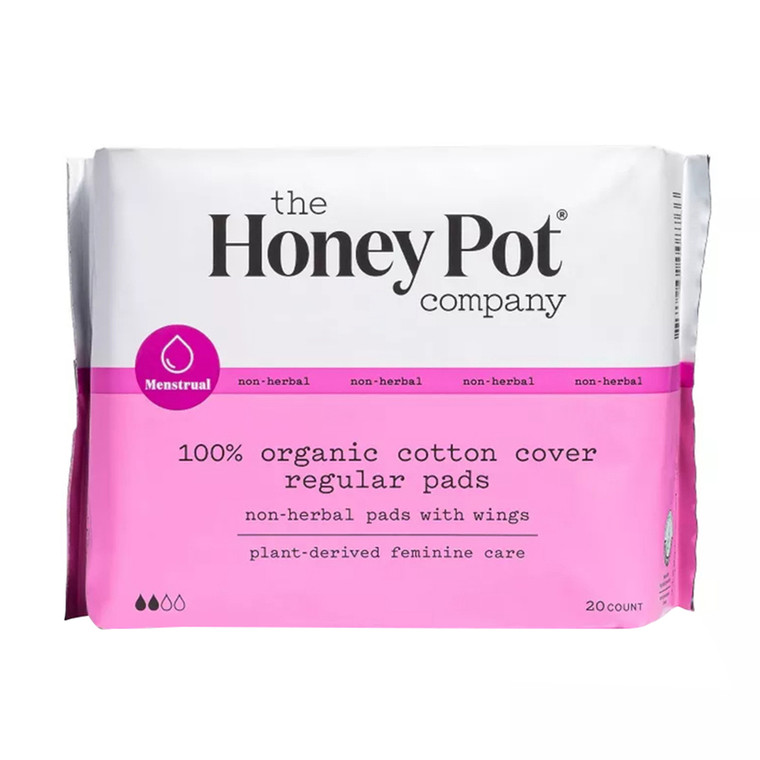 The Honey Pot Company Non Herbal Regular Pads with Wings, Organic Cotton Cover, 20 Ct