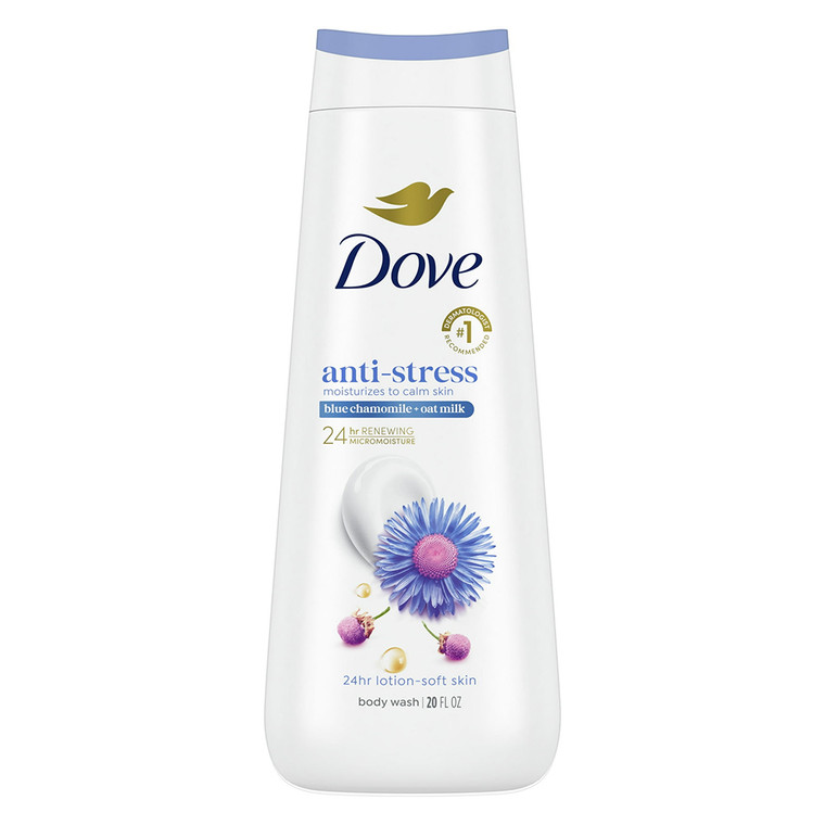 Dove Anti Stress Body Wash Lotion Soft Skin Moisturizes to Calm Skin Blue Chamomile and Oat Milk Cleanser for All Skin Types 20Oz