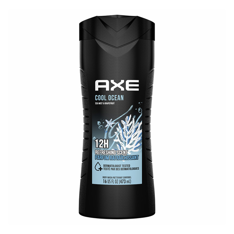 Axe Cool Ocean Mens Body Wash 12H Refreshing Scent With Essential Oils, 16 Oz