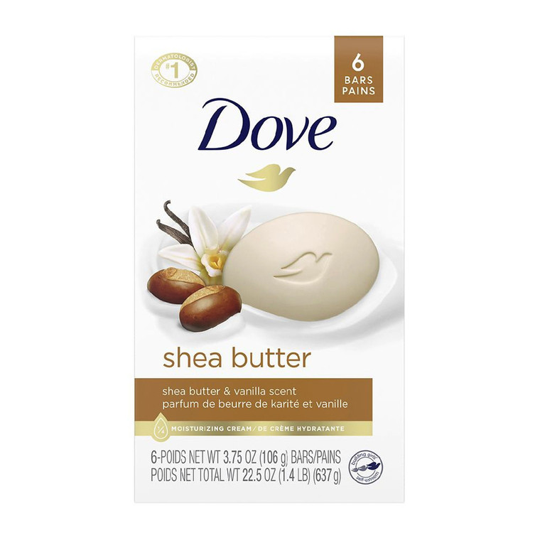 Dove Shea Butter Gentle Skin Bar Soap, 3.75 Oz, 6 Ea