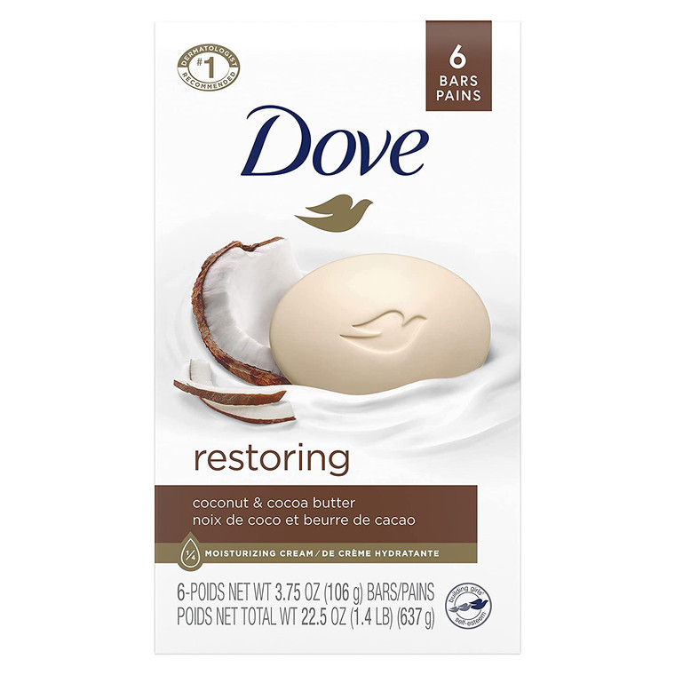 Dove Restoring Coconut and Cocoa Butter Beauty Bar, 6 Bars, 3.75 Oz