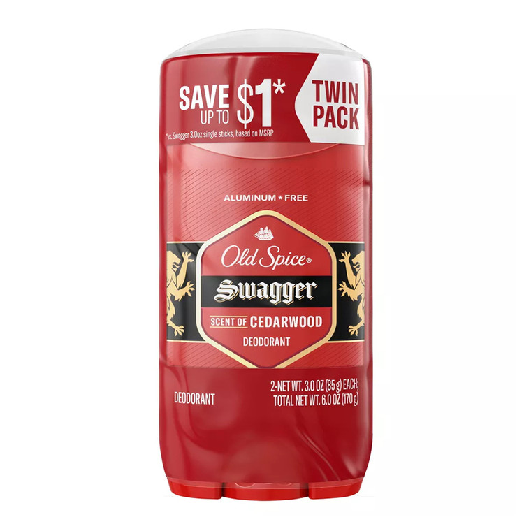 Old Spice Red Collection Swagger Scent Deodorant for Men, Pack Of 2, 6.0 Oz