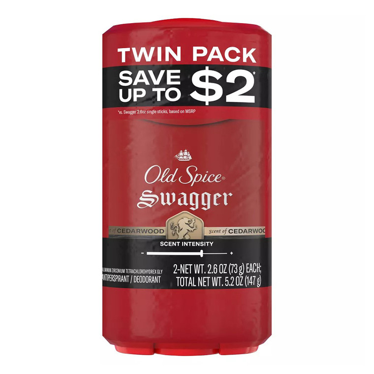 Old Spice Swagger Invisible Solid Antiperspirant and Deodorant Stick for Men Twin Pack 2.6Oz (73g)