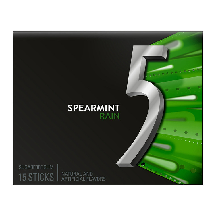 Wrigley Five Gum Spearmint Rain Sugar Free Chewing Gum, 15 Ct