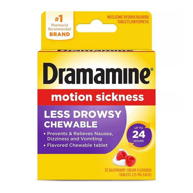 Dramamine All Day Less Drowsy Motion Sickness Relief Chewable Tablets, 12 Ct