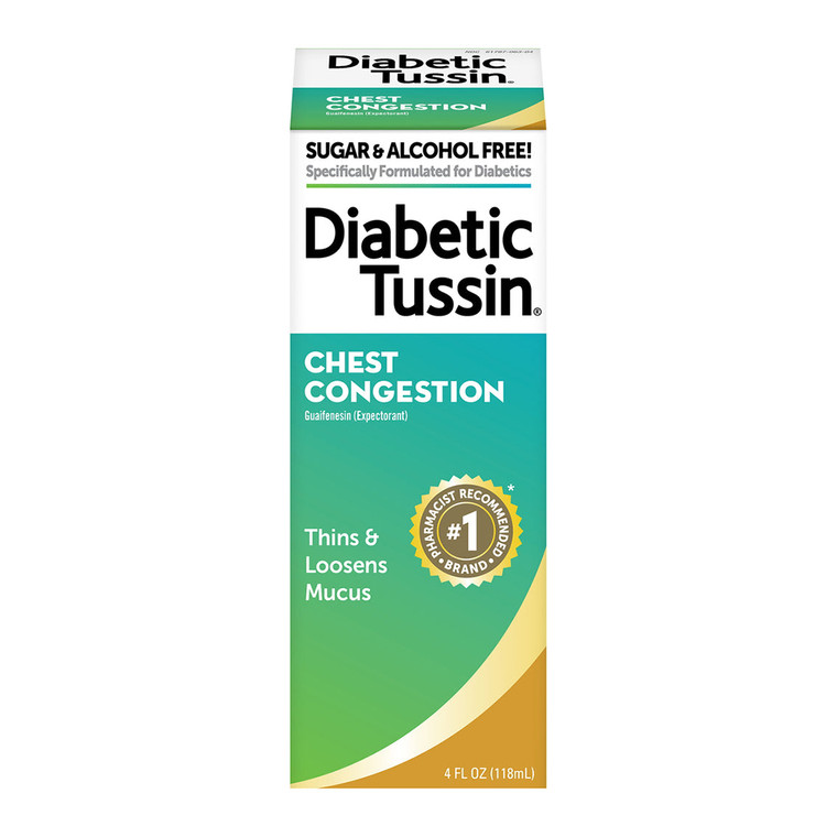 Diabetic Tussin Chest Congestion Relief, Liquid Cough Syrup Safe for Diabetics, 4 Oz