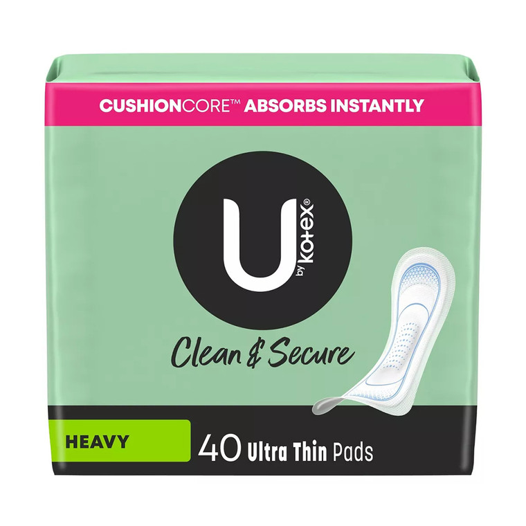 U by Kotex Clean and Secure Ultra Thin Pads, Heavy Absorbency, 40 Ct