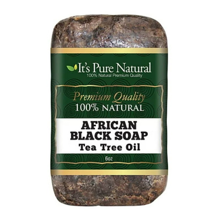 Its Pure Natural African Black Soap Bars with Tea Tree Oil Organic Raw Soap, 6 Oz