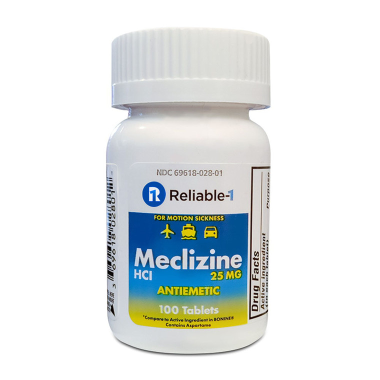 Reliable 1 Laboratories Meclizine Antiemetic Relieve Sickness 25 mg, 100 Ct